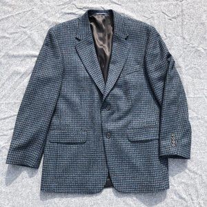Lands' End Men's Blue Black Herringbone Wool Sports Coat Blazer 42R